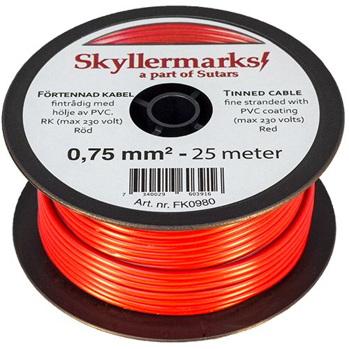 Skyllermarks - Minirulle Förtent Röd 0,75 mm² 25m