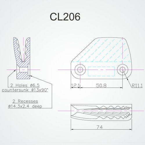 Clamcleat - Cl 206 lateral (styrbord)