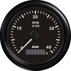 Kus Omdrejningstæller Diesel, Sort, 0-4000rpm med Timer 12/24v Ø:85mm